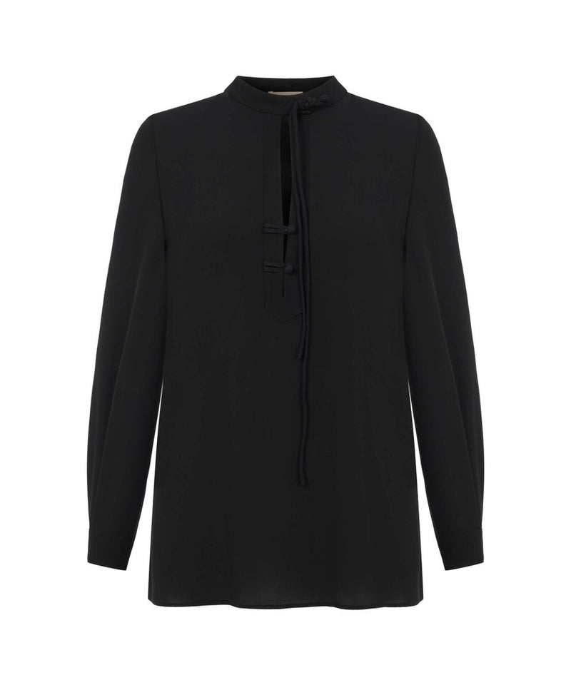 Machka Chinese Knotted Silk Blouse Black