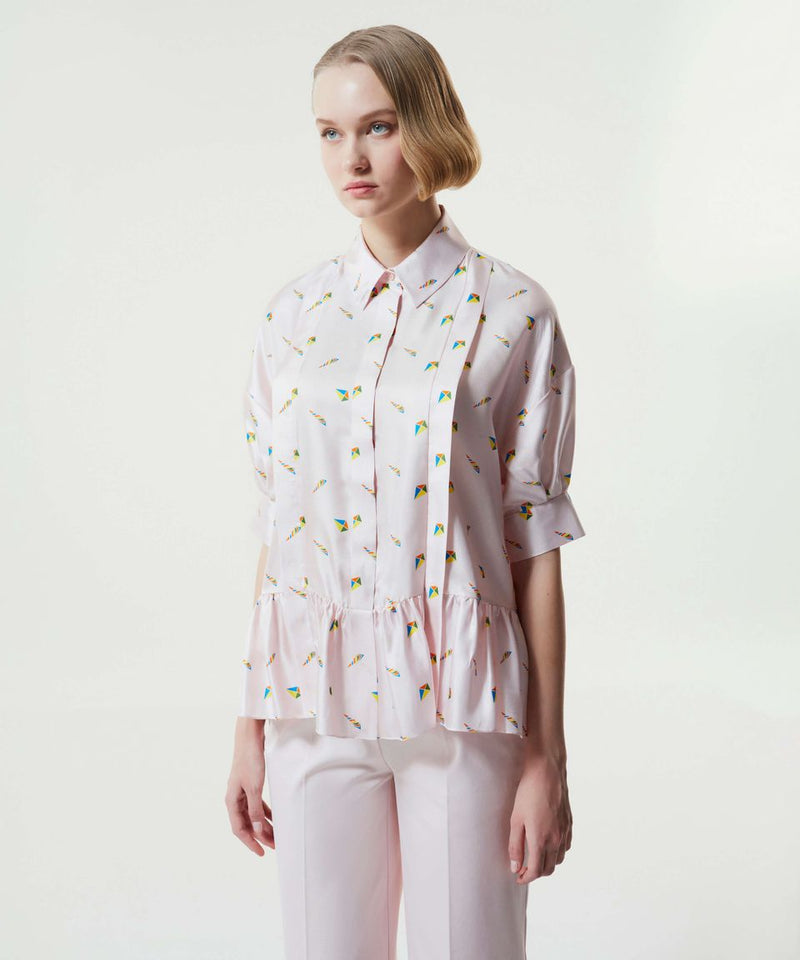 Machka Printed Tiered Hem Blouse Powder