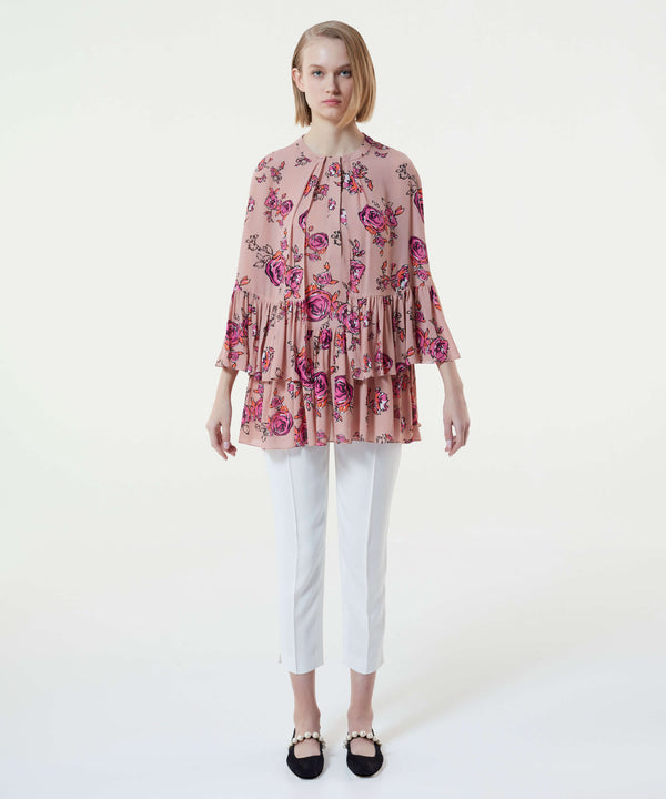 Machka Floral Cape-Effect Blouse Fuschia