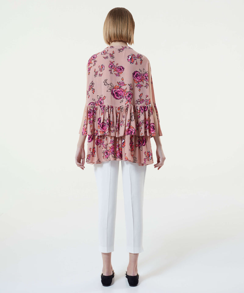 Machka Floral Cape-Effect Blouse Fuschia