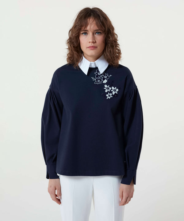 Machka Flower-Embellished Knitwear Navy Blue