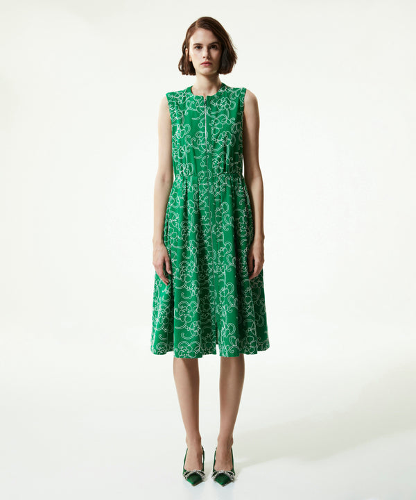 Machka Floral-Embroidered Zip Up Dress Green