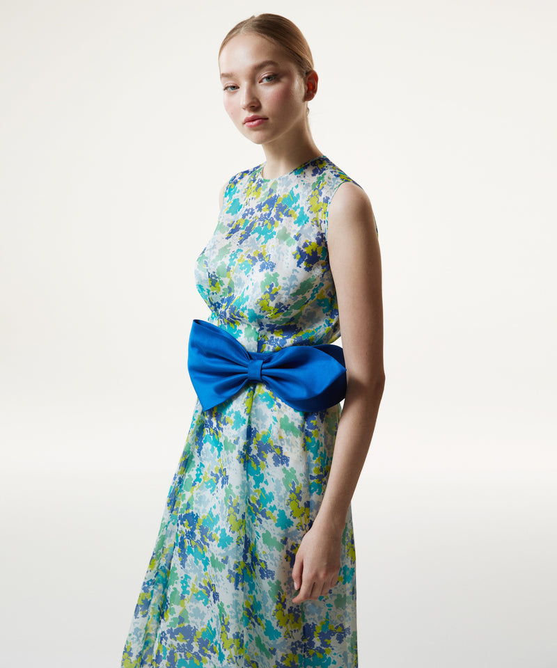 Machka Abstract Pattern Dress With Bow Turquoise