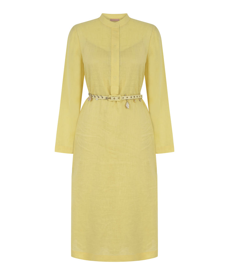 Machka Judge Collar Linen Dress Yellow