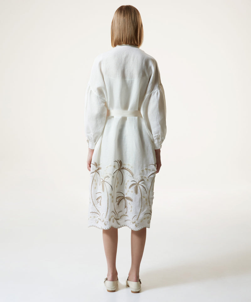 Machka Palm-Embroidered Shirt Dress Off White