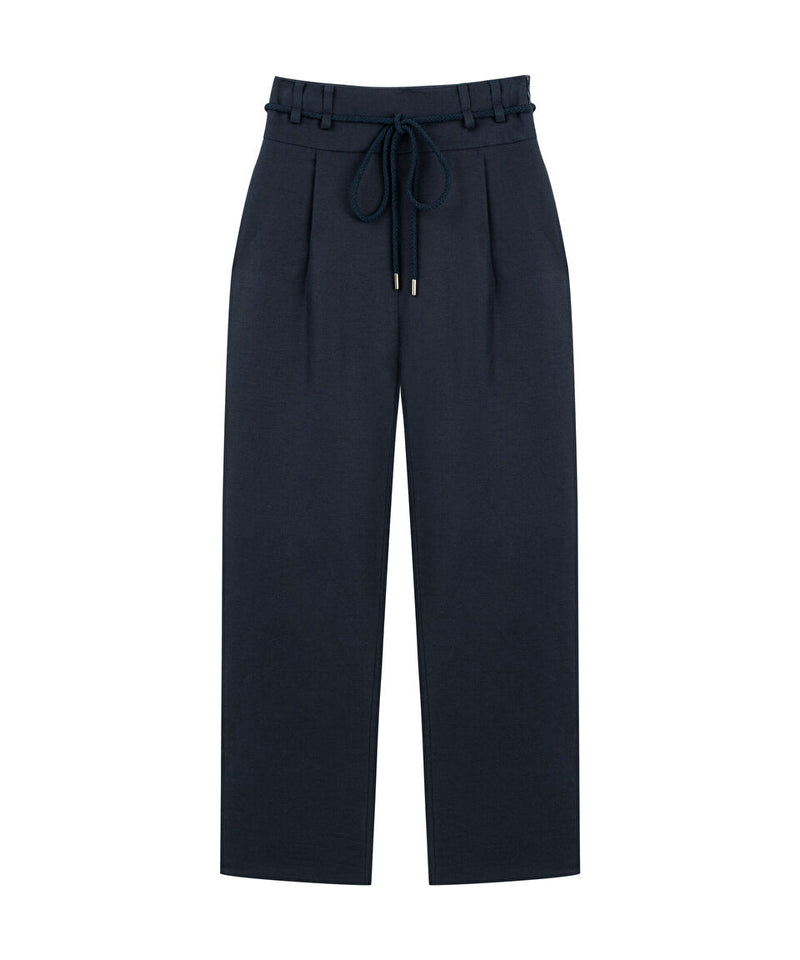 Machka High Waist Trousers With Rope Belt Navy Blue