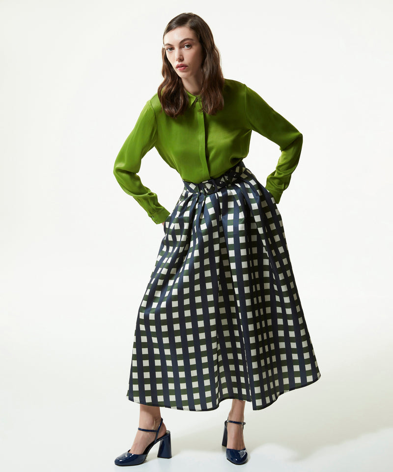 Machka High Waist Plaid Skirt Khaki