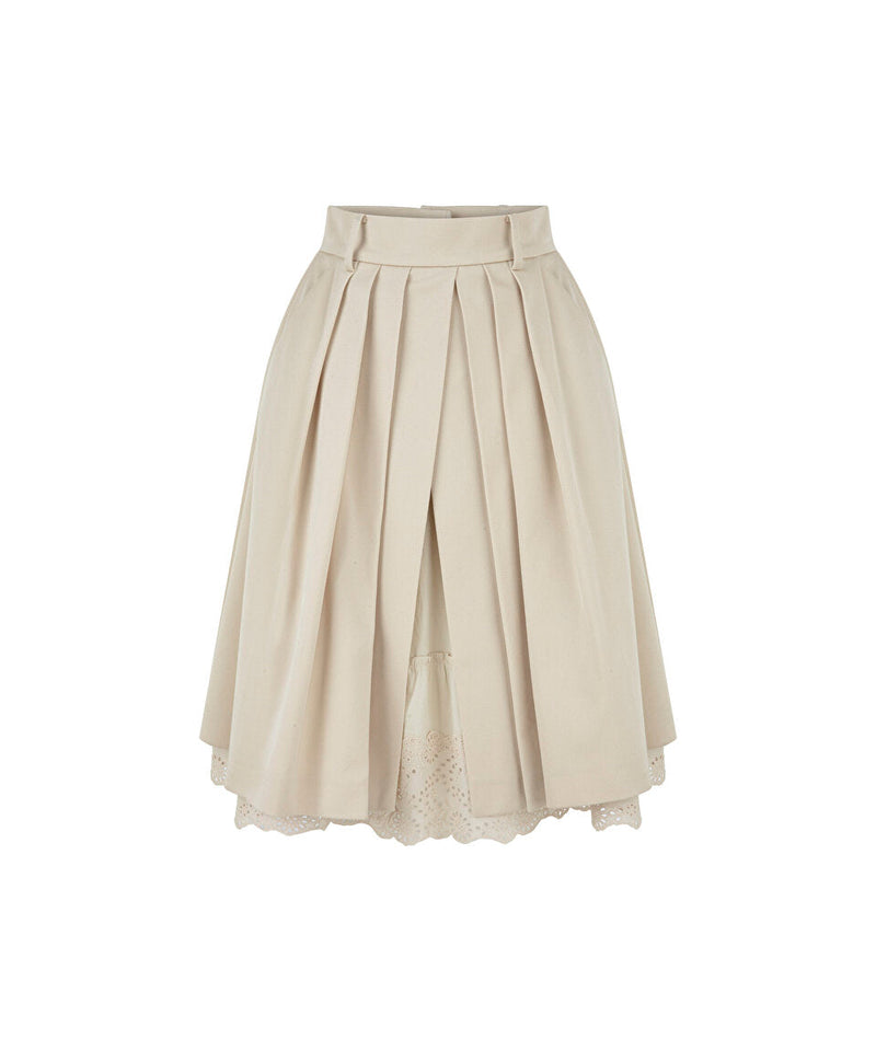 Machka Pleated Skirt With Embroidered Hem Sand