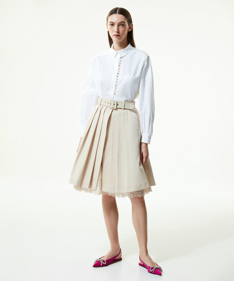 Machka Pleated Skirt With Embroidered Hem Sand