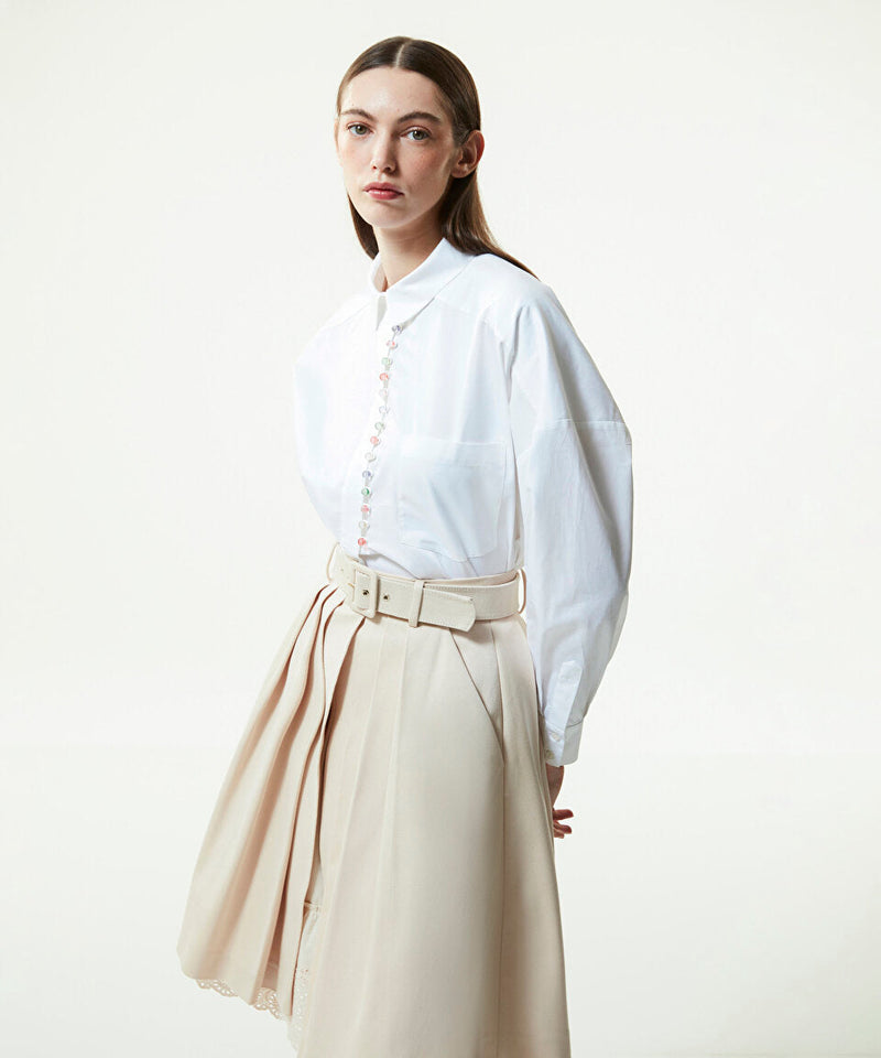 Machka Pleated Skirt With Embroidered Hem Sand