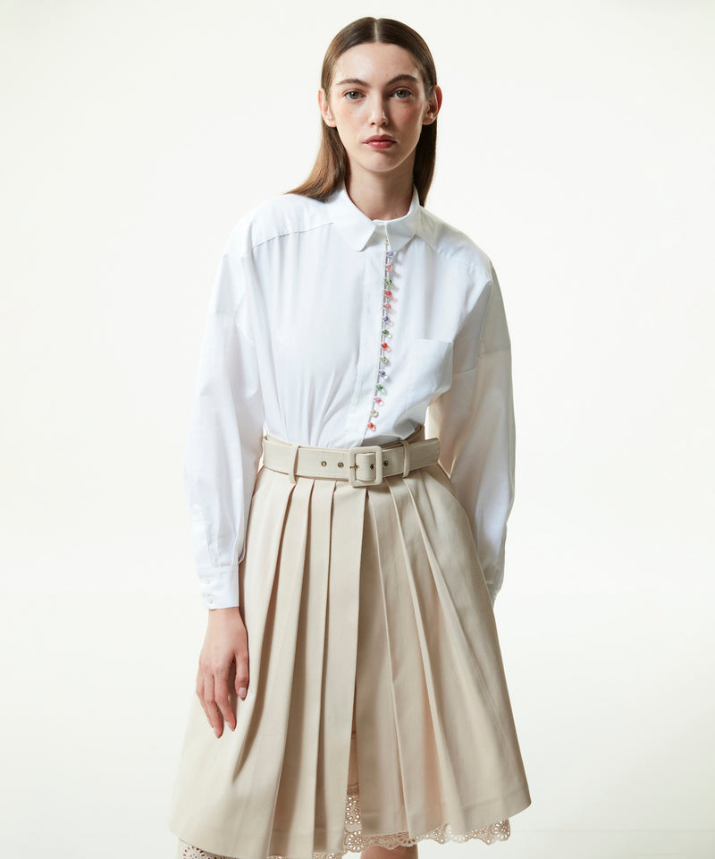 Machka Pleated Skirt With Embroidered Hem Sand