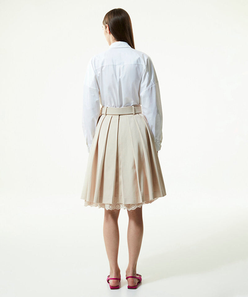 Machka Pleated Skirt With Embroidered Hem Sand