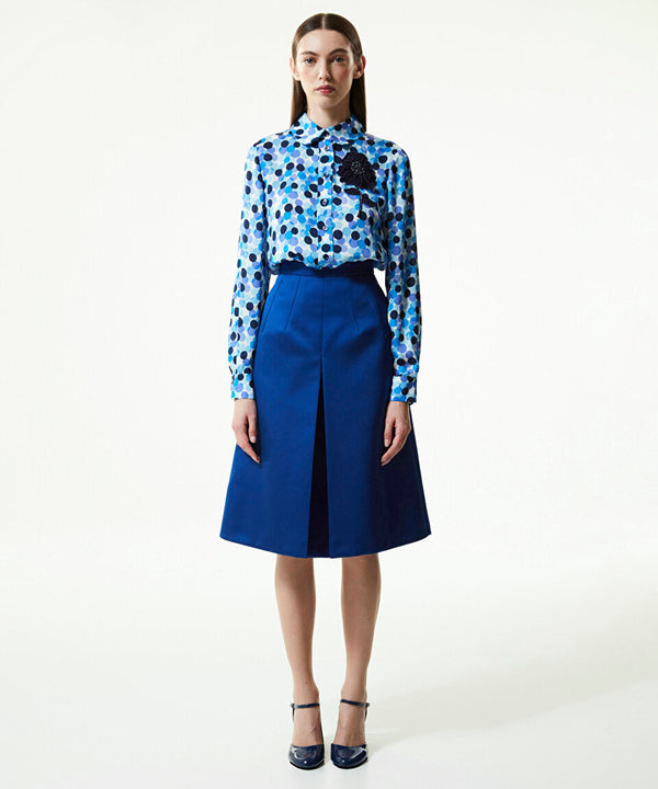 Machka Pleated Bell Flared Skirt Blue