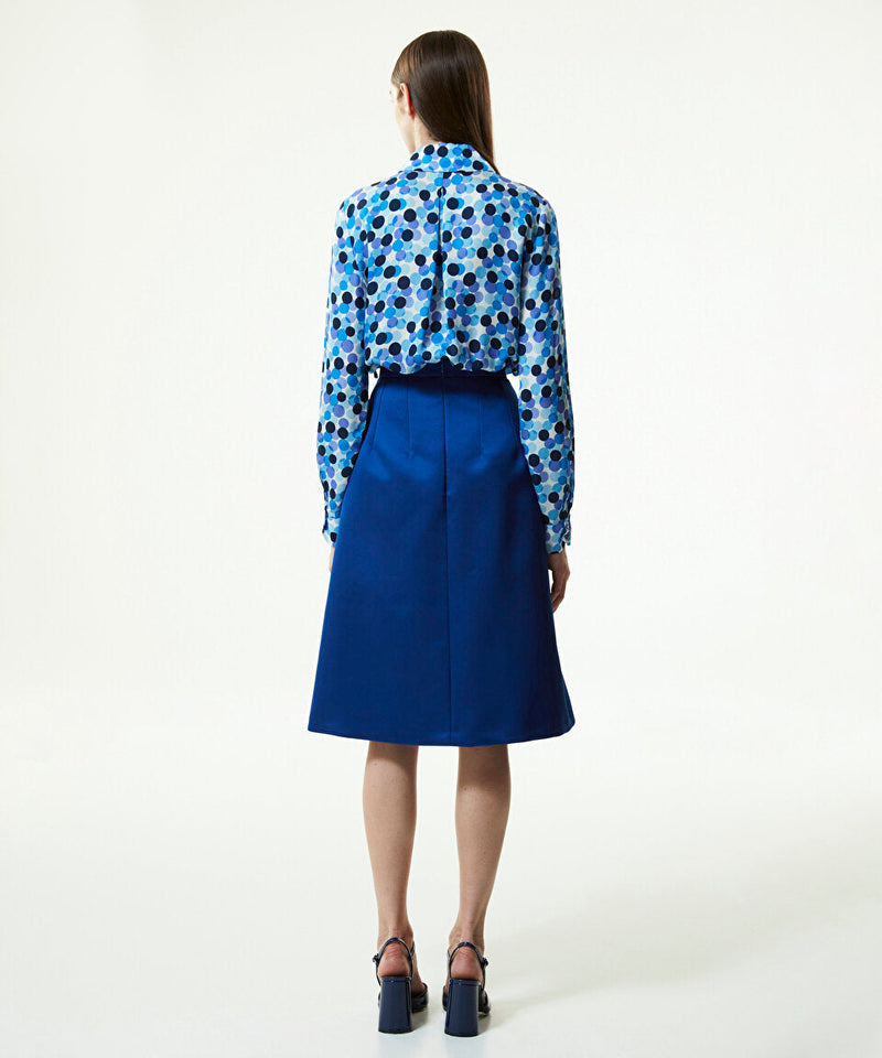 Machka Pleated Bell Flared Skirt Blue