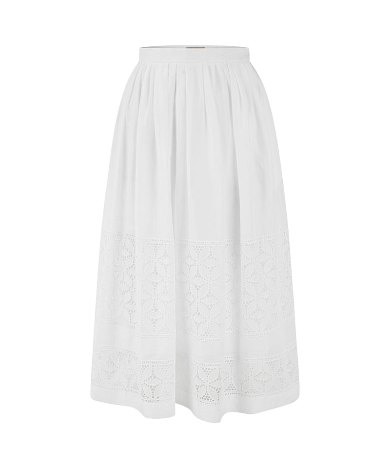 Machka Embroidered Pleated Midi Skirt White