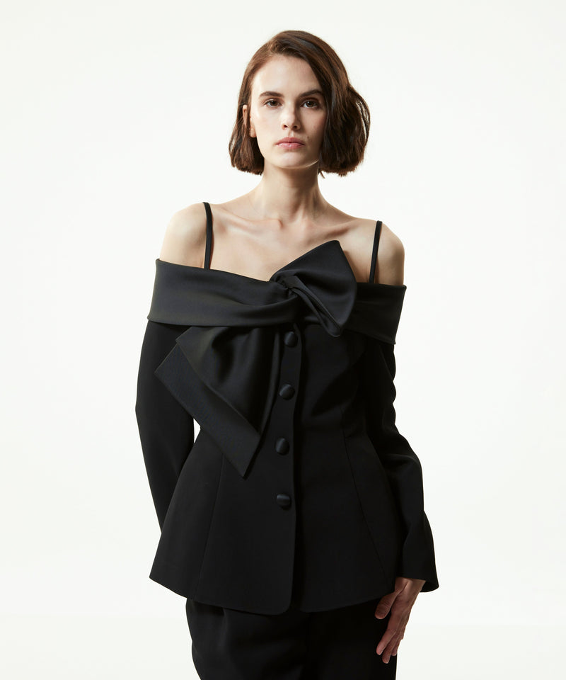 Machka Satin Duchess Garni Jacket With Bow Black