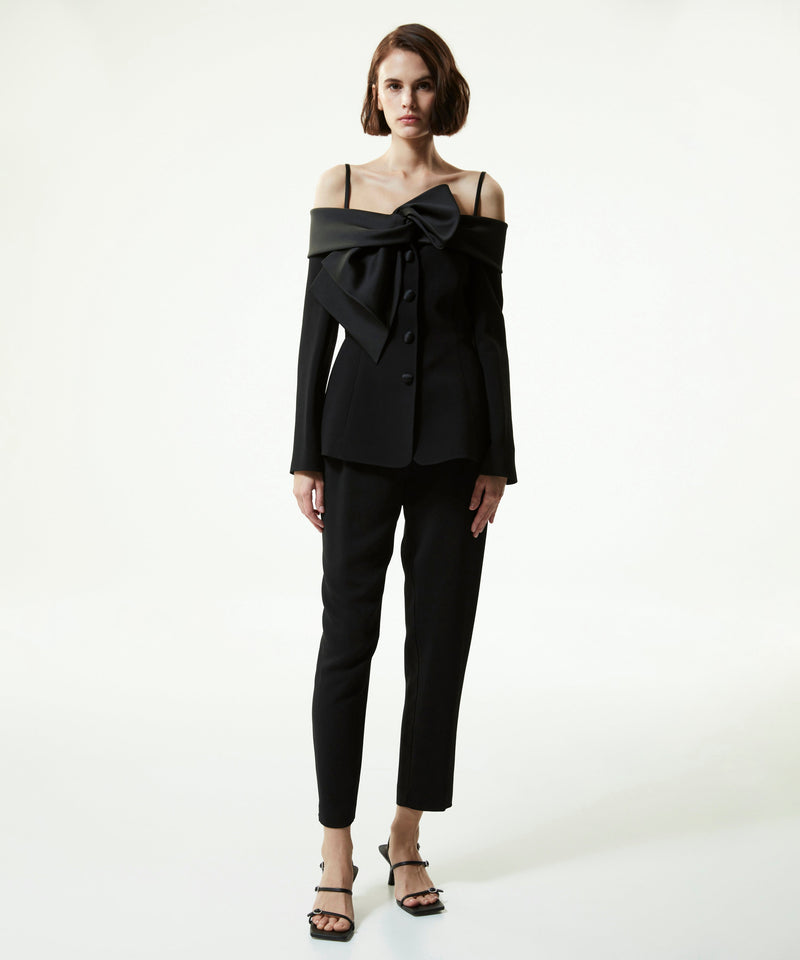 Machka Satin Duchess Garni Jacket With Bow Black