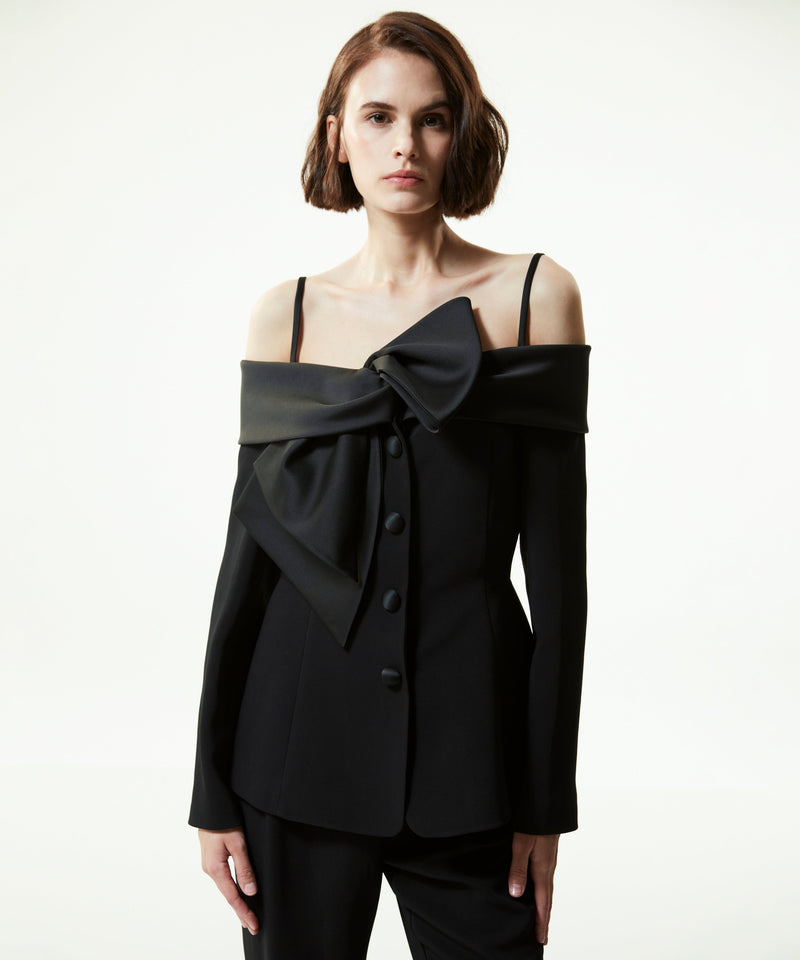 Machka Satin Duchess Garni Jacket With Bow Black