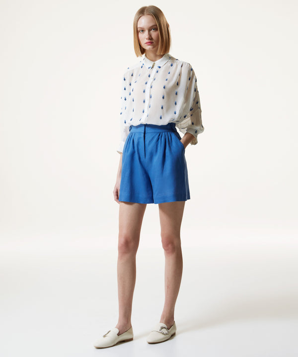 Machka Embroidered Detail Oversize Shirt Blue