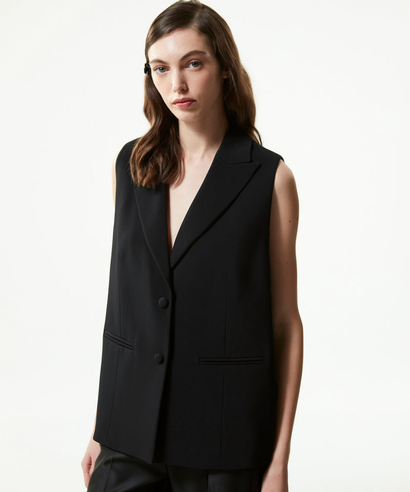 Machka Mono Collar Vest With Back Detail Black