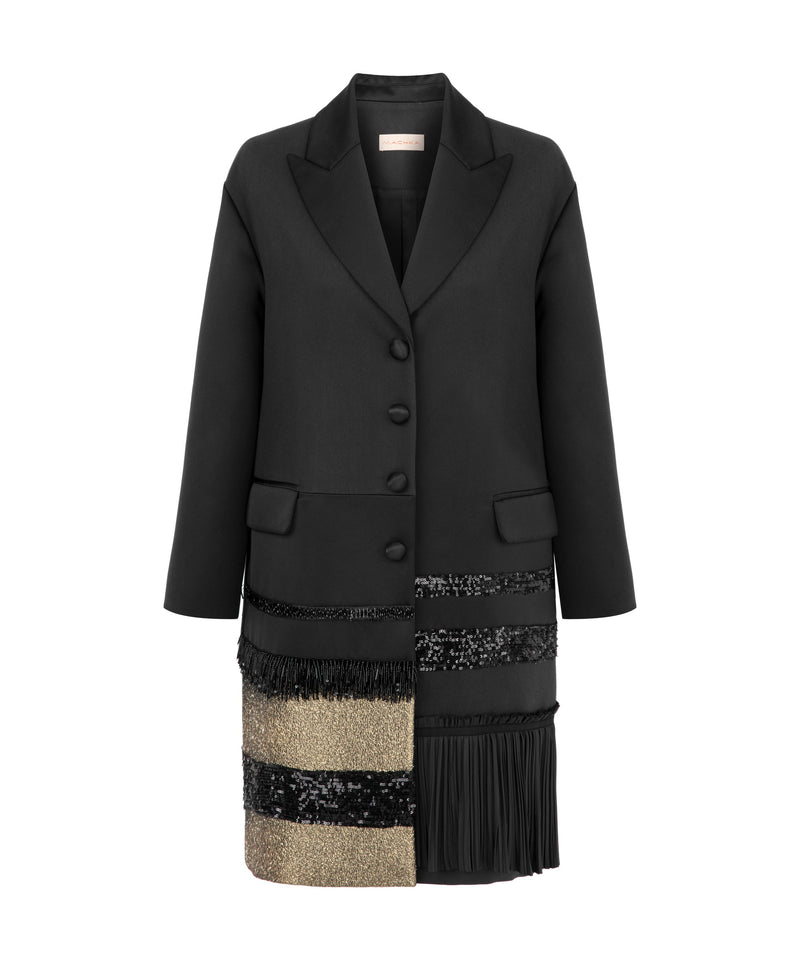 Machka Sequin-Stone-Embroidered Top Coat Black