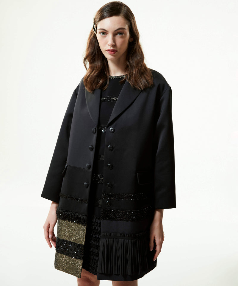 Machka Sequin-Stone-Embroidered Top Coat Black