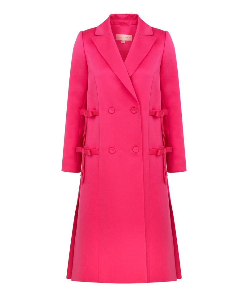 Machka Satin Duchess Top Coat With Bow Fuchsia