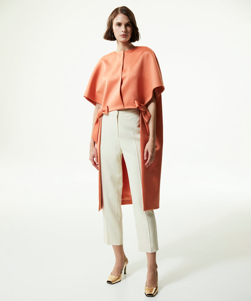 Machka Bow Tie Overcoat With Asymmetric Hem Salmon