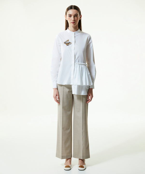 Machka Asymmetrical Ruffled Floral-Embroidered Shirt White