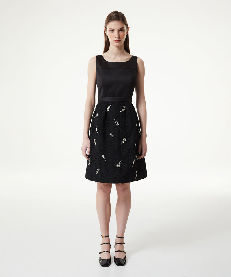 Machka Stone Embroidered Tulle Mix Dress Black