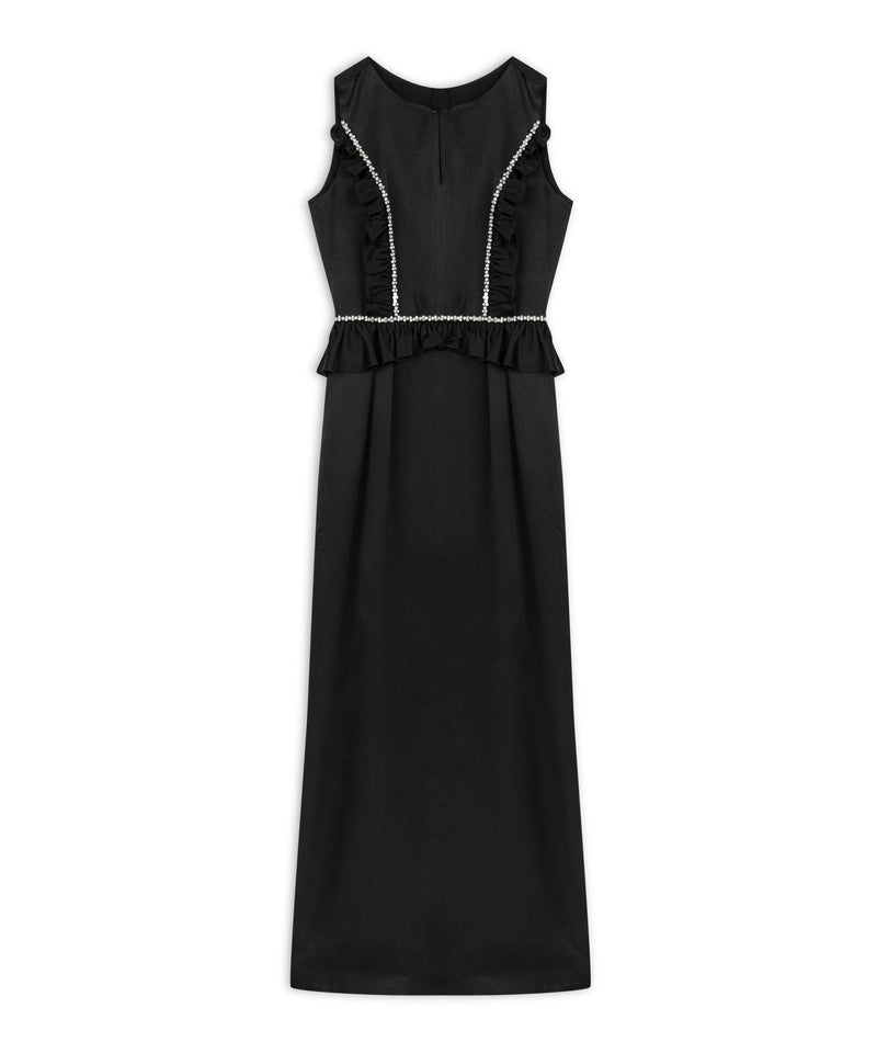 Machka Stone And Ruffle Striped Maxi Dress Black