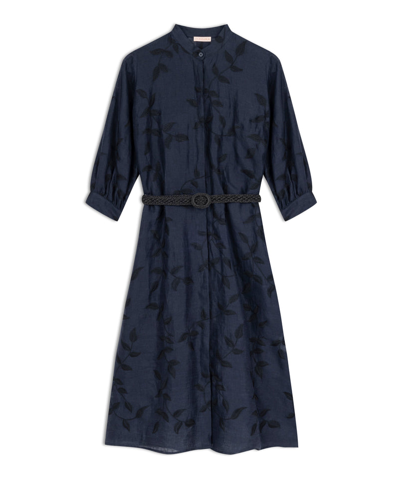 Machka Raffia Belted Dress Navy Blue