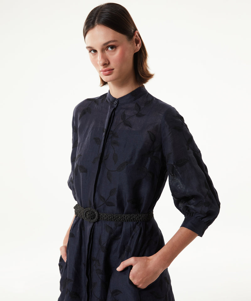 Machka Raffia Belted Dress Navy Blue