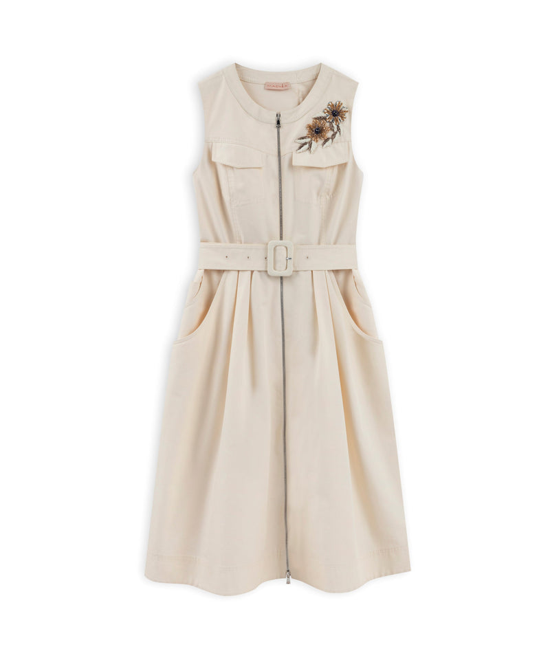 Machka Belted Gabardine Dress Ecru