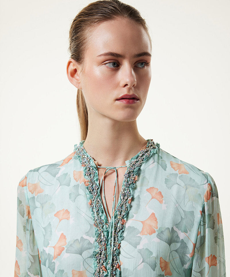 Machka Leaf Pattern Embroidered Dress Nile