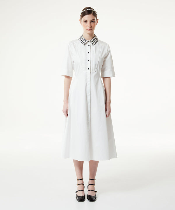 Machka Poplin Dress With Contrast Buttons White