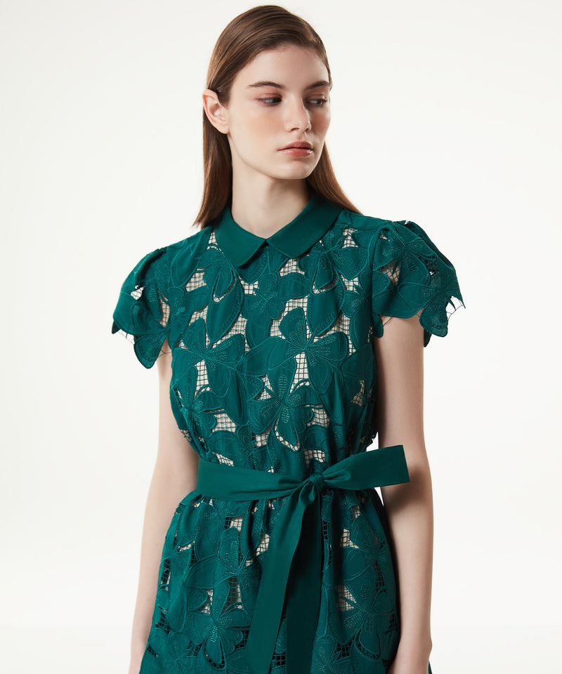 Machka Scallop Midi Dress Dark Green