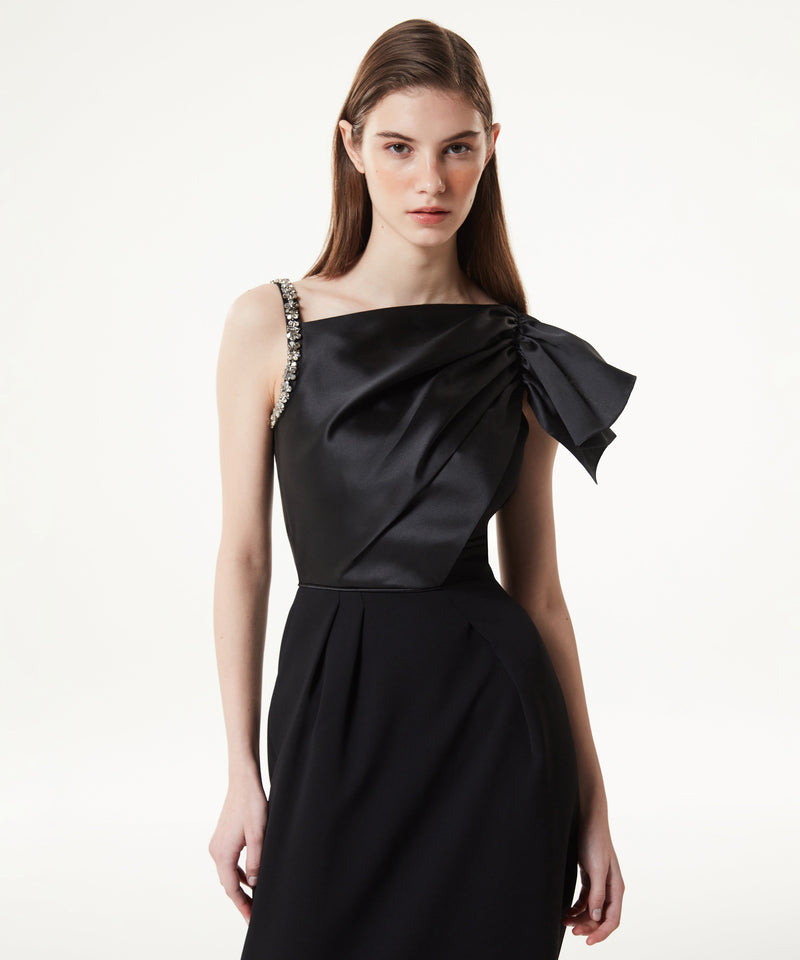 Machka Embroidered Asymmetric Flounce Dress Black