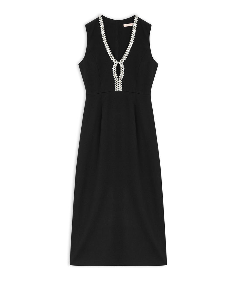 Machka Stone Embroidered Crepe Dress Black