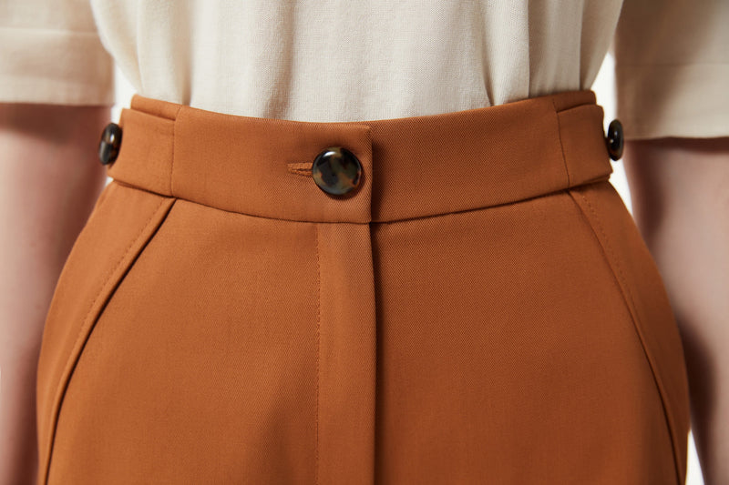 Machka Wide Cut Button Accessory Trousers Camel