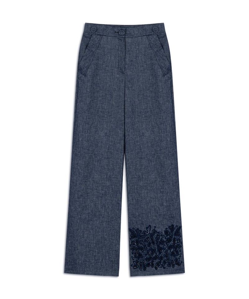 Machka Linen-Blend Button-Up Trousers Navy Blue