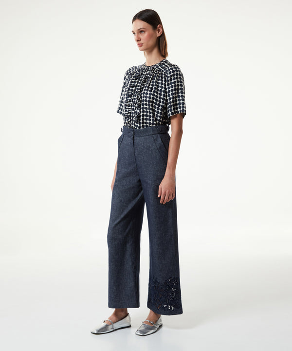 Machka Linen-Blend Button-Up Trousers Navy Blue