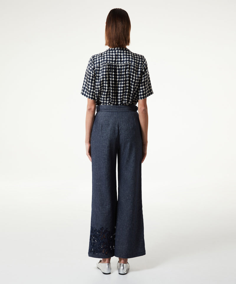 Machka Linen-Blend Button-Up Trousers Navy Blue