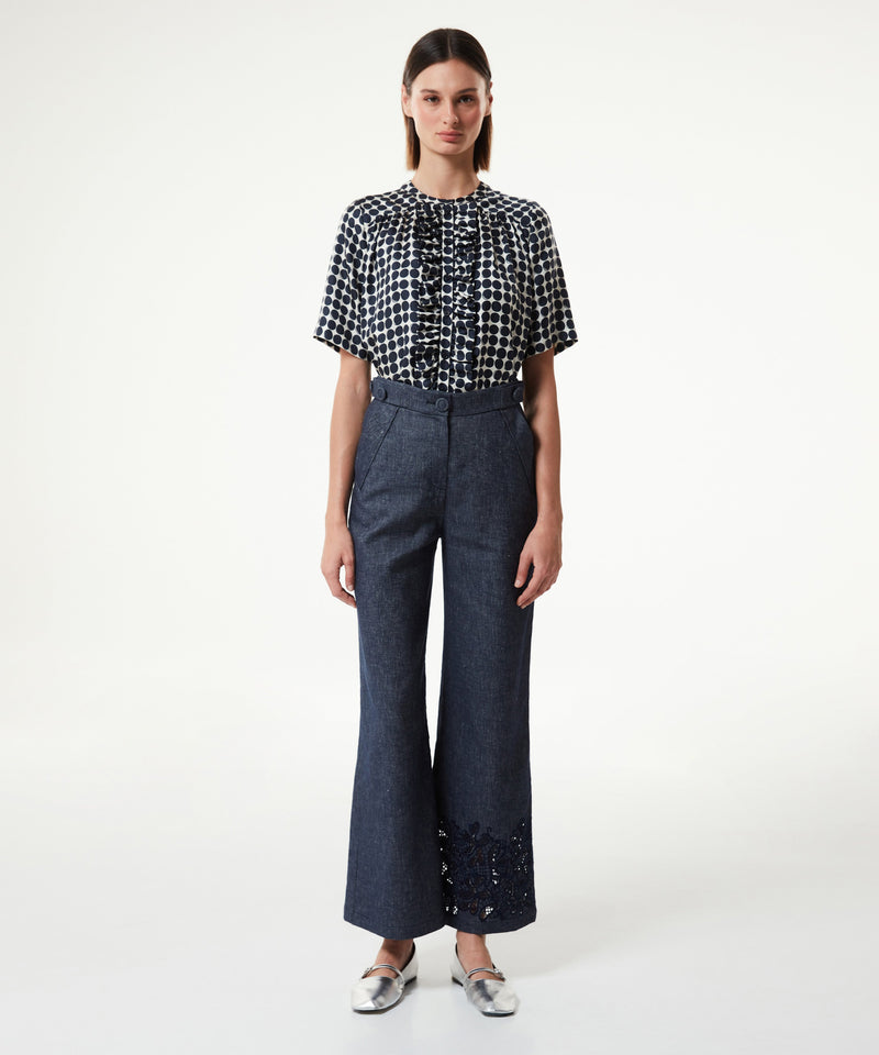 Machka Linen-Blend Button-Up Trousers Navy Blue