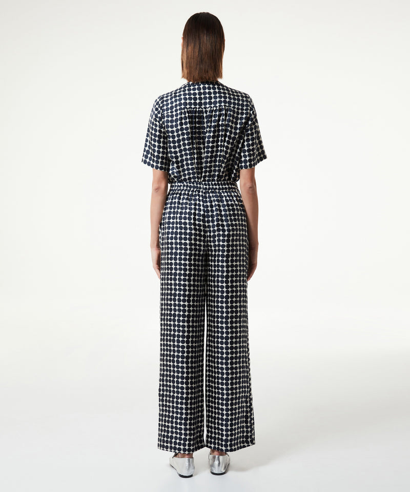 Machka Polka Dot Pattern Silk Trousers Navy Blue