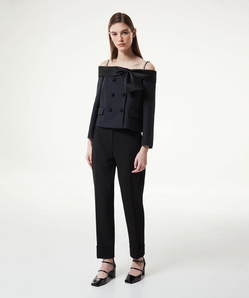 Machka Satin Duchess Garni Jacket With Bow Black