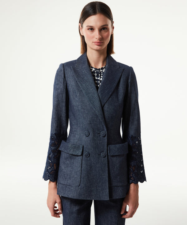 Machka Linen-Blend Jacket With Large Pockets Navy Blue