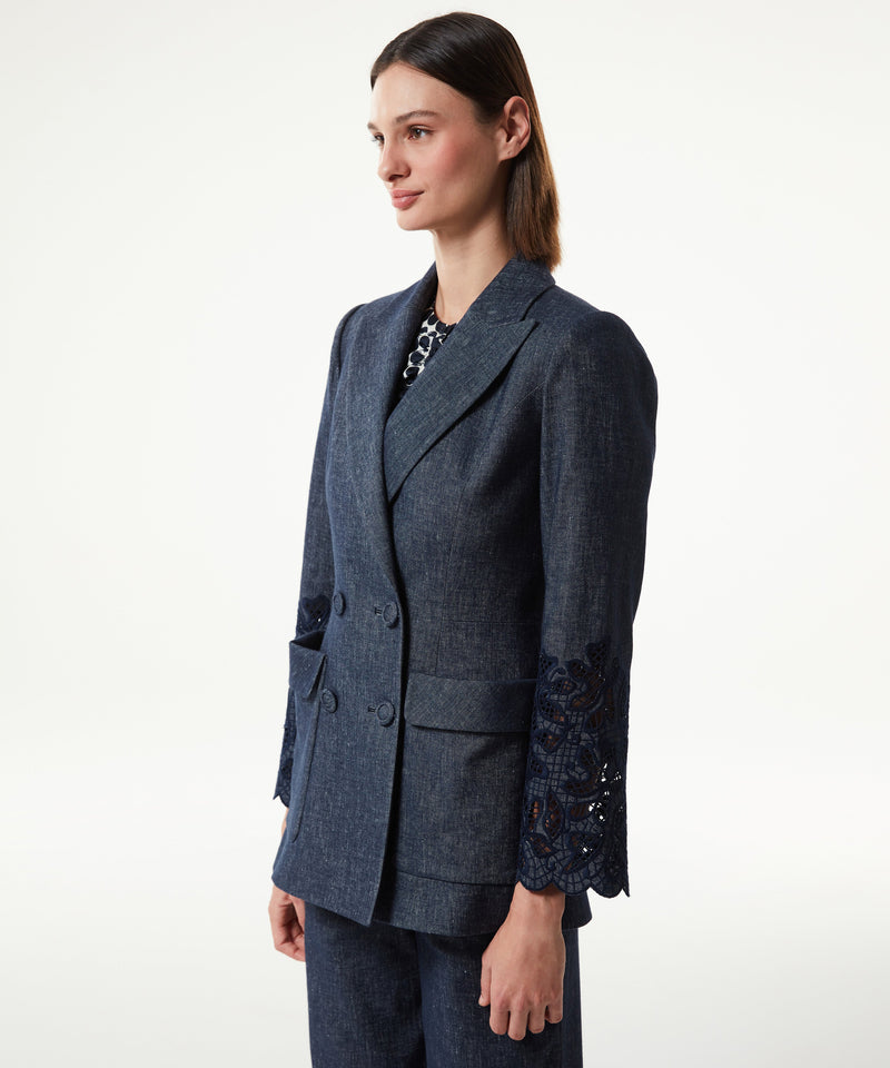 Machka Linen-Blend Jacket With Large Pockets Navy Blue