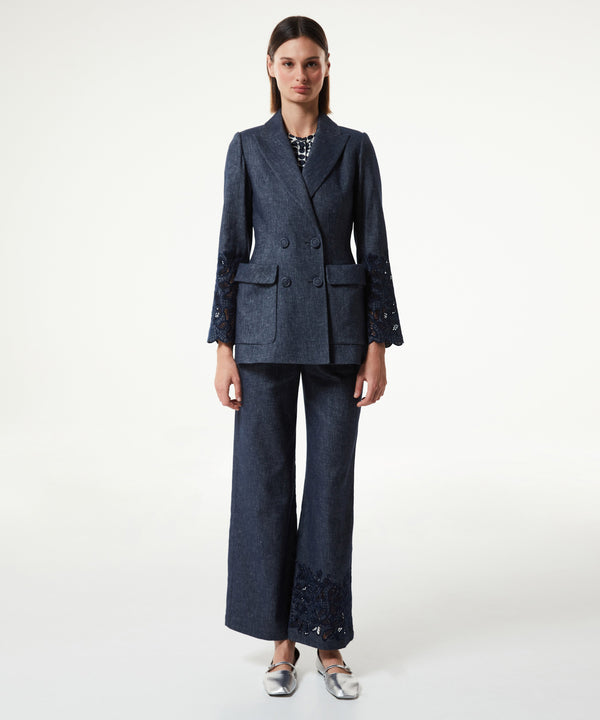 Machka Linen-Blend Jacket With Large Pockets Navy Blue