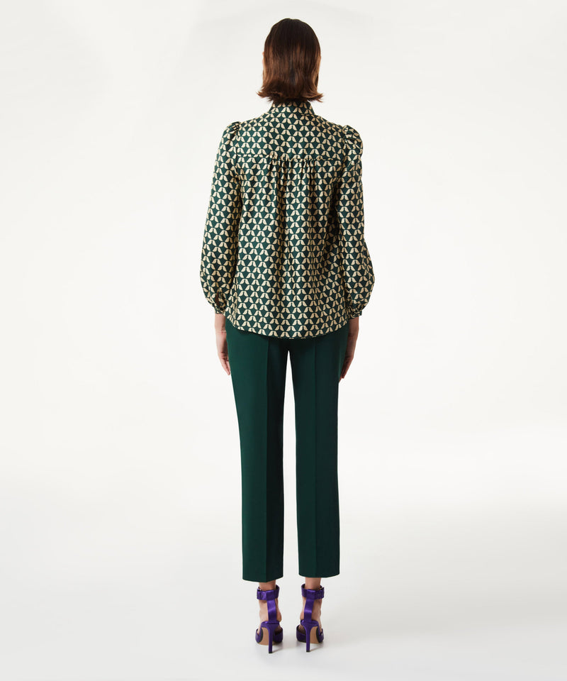 Machka Bird Pattern Blouse Dark Green